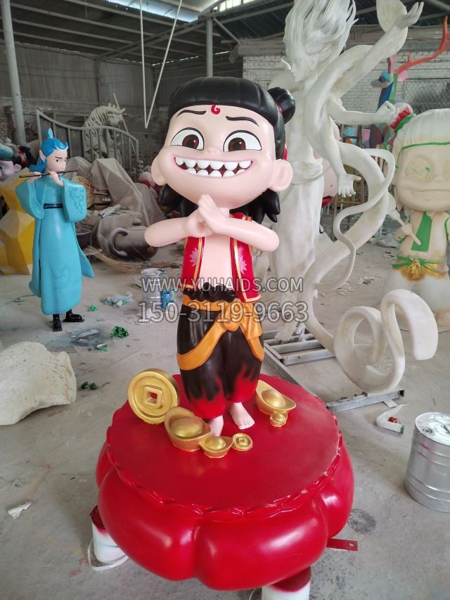 元宝底座抱拳哪吒 (3)雕塑