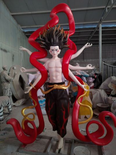 六臂飘带魔童哪吒卡通人物雕塑