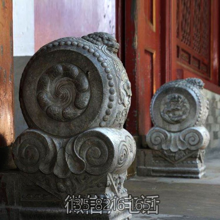 古建筑园林门口摆放青石仿古浮雕门墩做旧抱鼓石雕塑