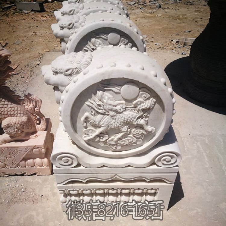 酒店公司门口摆放汉白玉抱鼓石门墩门口装饰工艺雕塑