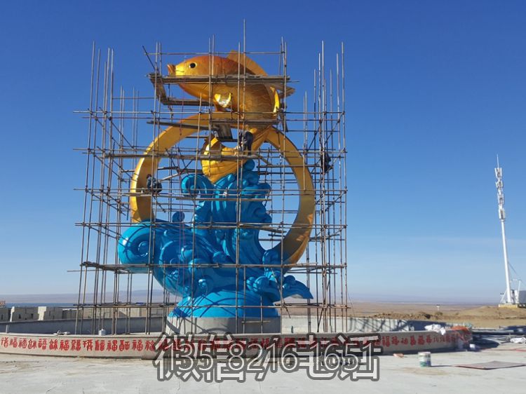 锻铜喷漆鲤鱼跃龙门水景景观雕塑