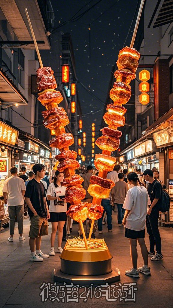 玻璃钢仿真烤串美食街发光美陈装饰雕塑