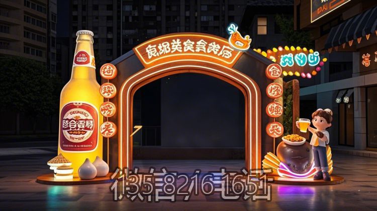 玻璃钢美食街发光门头造型雕塑