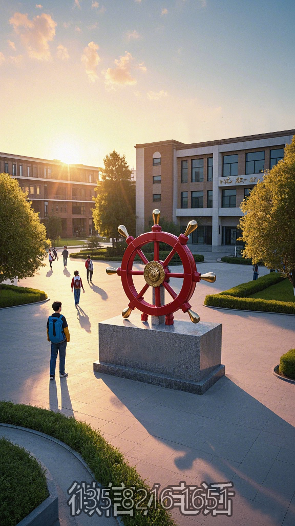 学校校园红色船舵不锈钢景观雕塑