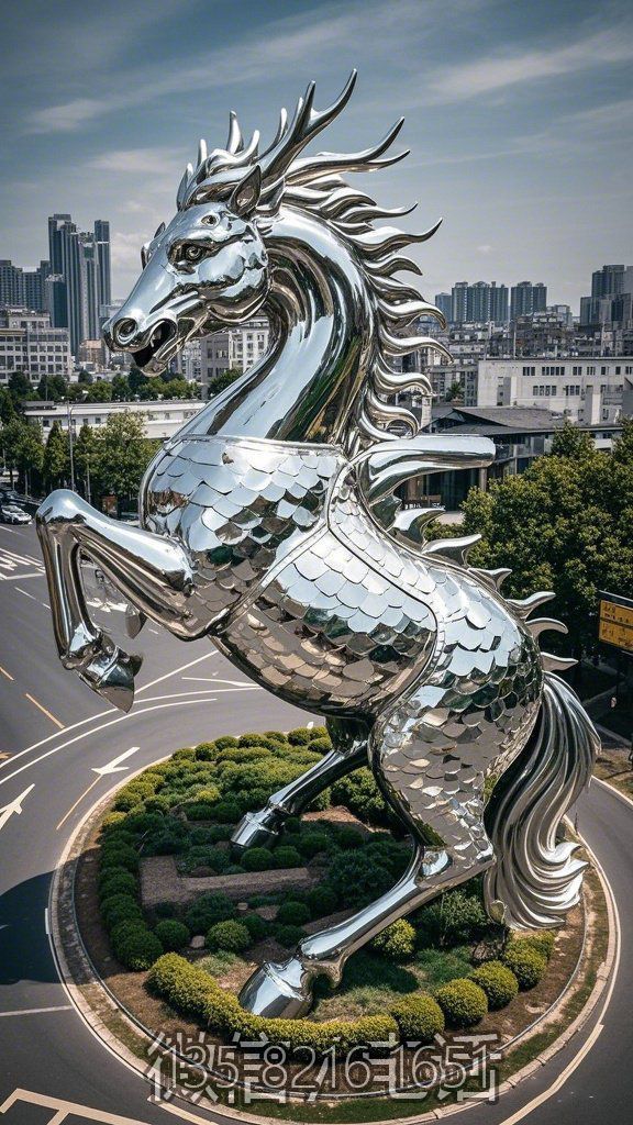 大型城市地标 不锈钢龙马景观大雕塑
