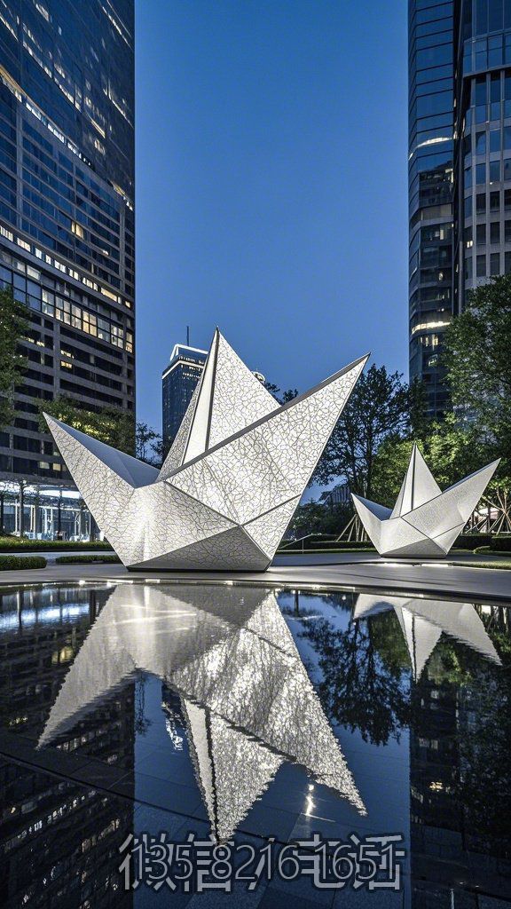 水景装饰不锈钢镂空透光纸船雕塑