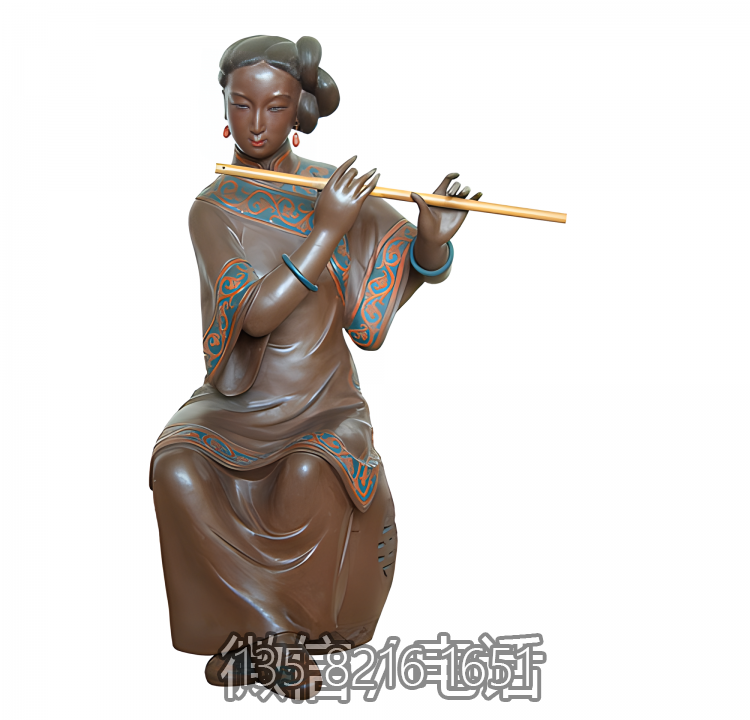 创意玻璃钢吹笛子的人物雕塑