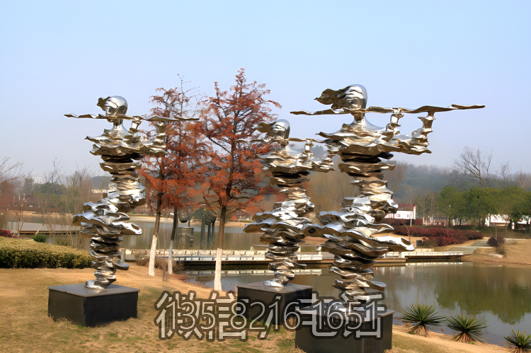 户外景区不锈钢抽象吹笛子的人物雕塑