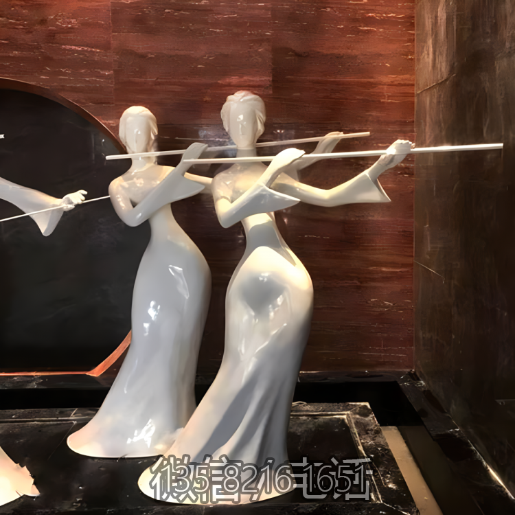 酒店装饰摆件玻璃钢吹笛子的抽象人物雕塑