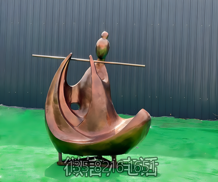 玻璃钢仿红铜创意吹笛子的抽象古代人物雕塑