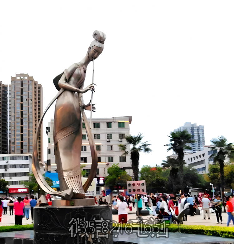 城市广场景观黄铜景观吹箫的人物雕塑