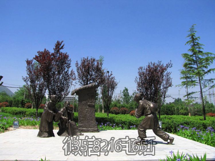 百里负米二十四孝铸铜情景人物雕塑