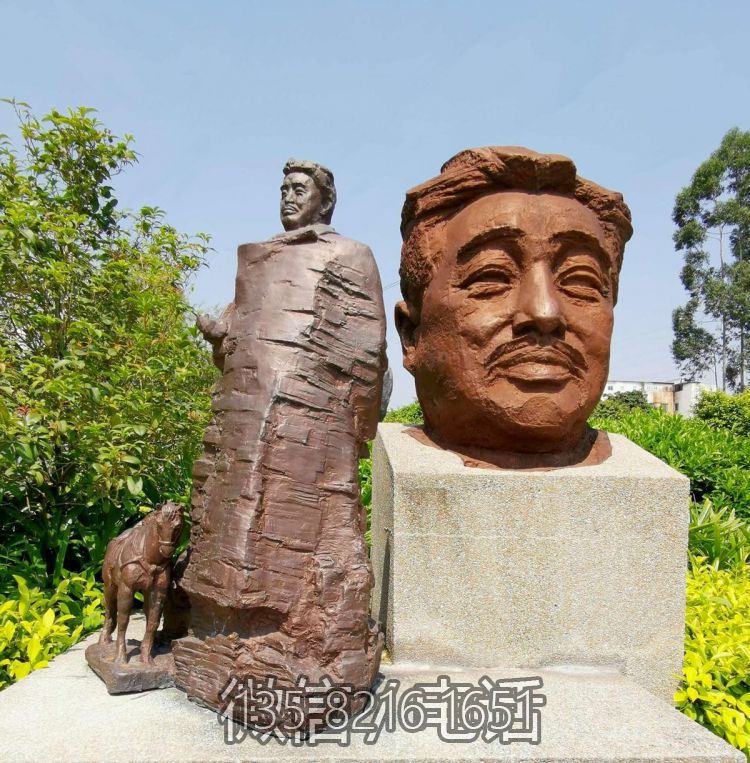 景区园林景观玻璃钢仿铜名人贺龙雕塑