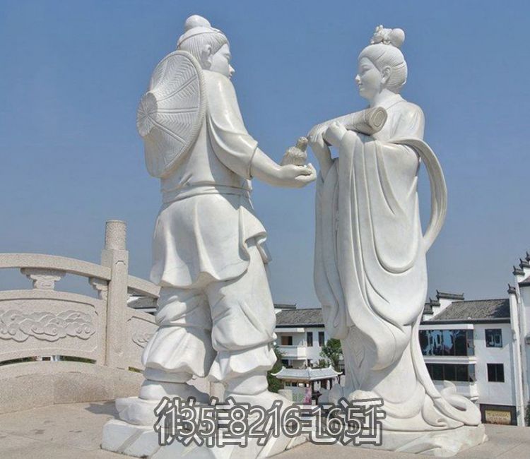 花园广场摆放汉白玉古代人物牛郎织女石雕雕塑