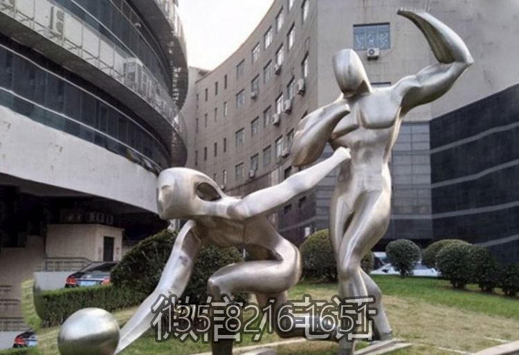 商业街装饰摆件不锈钢抽象打保龄球的人物雕塑