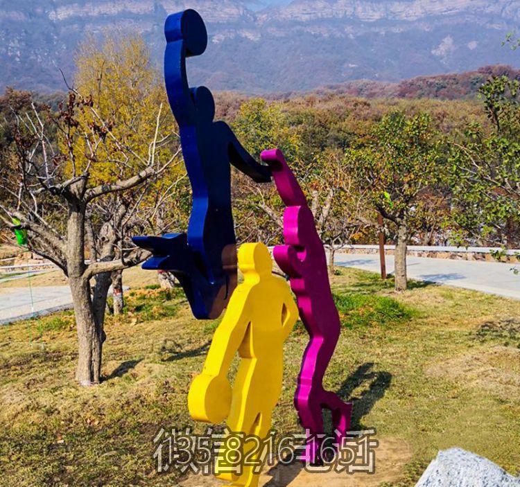 户外园林景观抽象不锈钢剪影打篮球的人物雕塑