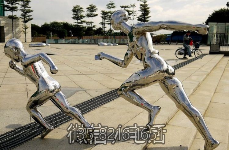 广场落地摆件不锈钢镜面抽象运动跑步人物雕塑