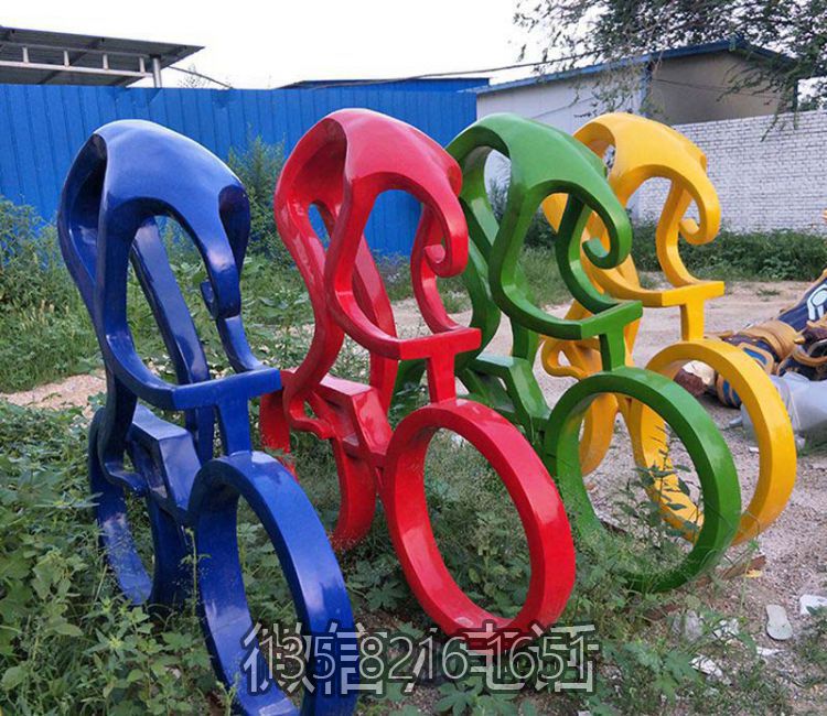 玻璃钢抽象骑自行车体育运动主题公园摆件雕塑