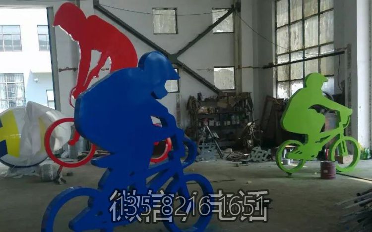 不锈钢剪影景观体育运动抽象骑自行车人物雕塑