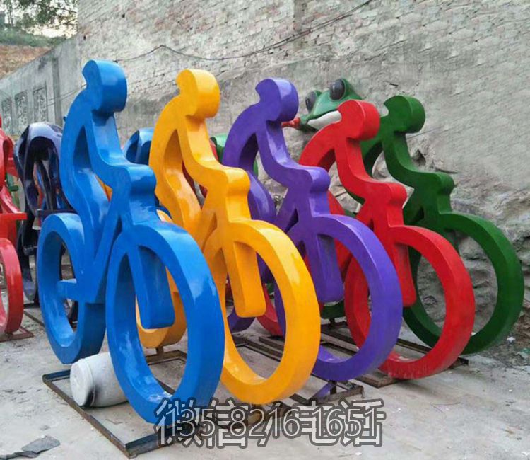 广场体育运动摆件不锈钢骑自行车抽象人物雕塑