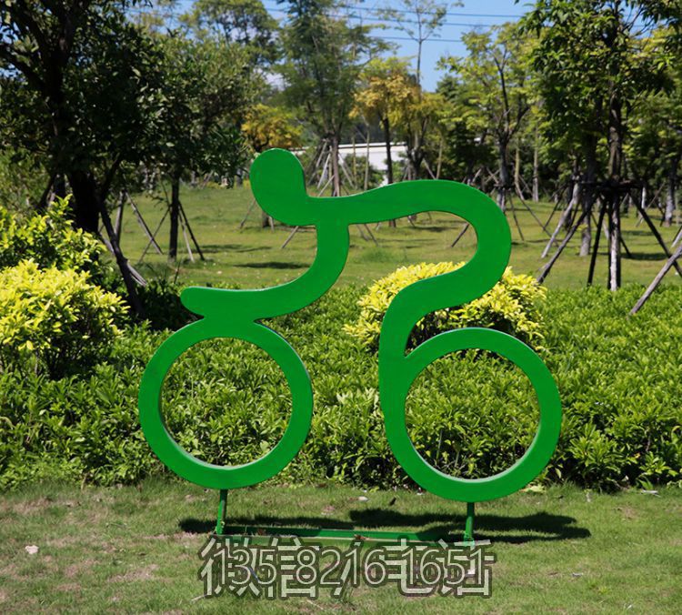 户外大型剪影自行车运动人物玻璃钢雕塑体育馆健身场所装饰