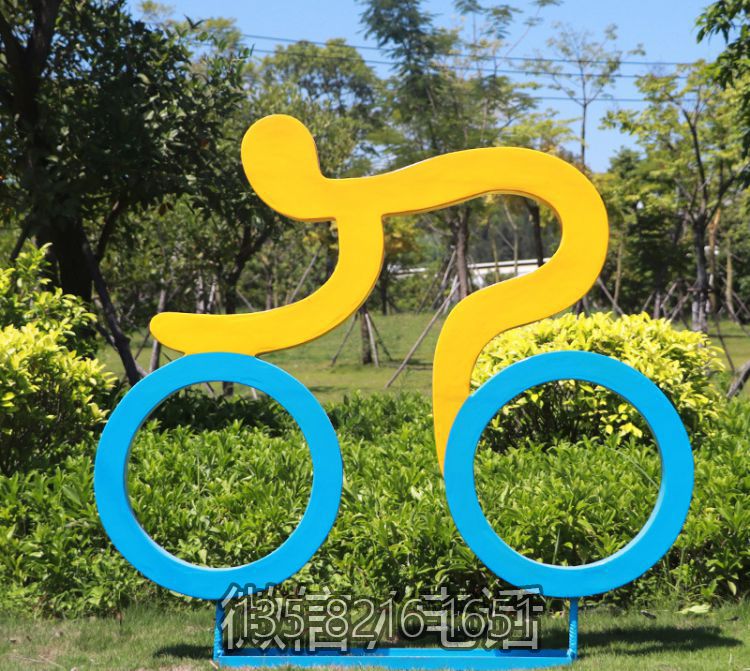 剪影自行车人物公园玻璃钢运动小品雕塑