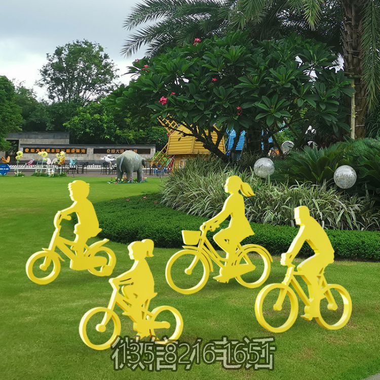 园林景观不锈钢摆件装饰广场骑自行车人物雕塑
