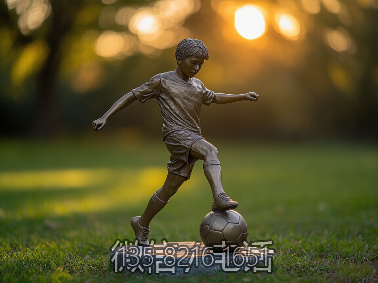铸铜踢球男孩雕塑