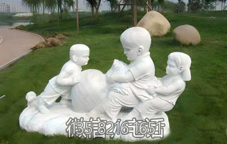 童趣景观草坪摆件汉白玉石雕拔萝卜的小孩雕塑