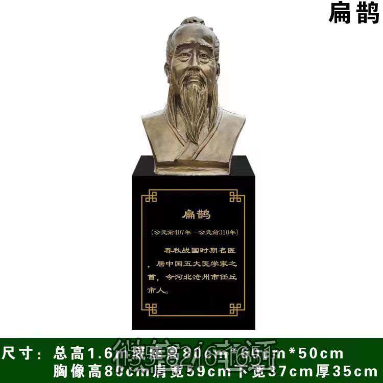 玻璃钢仿铜名医扁鹊半身像胸像雕塑