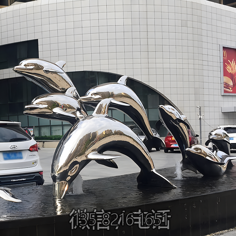 户外不锈钢镜面动物海豚雕塑