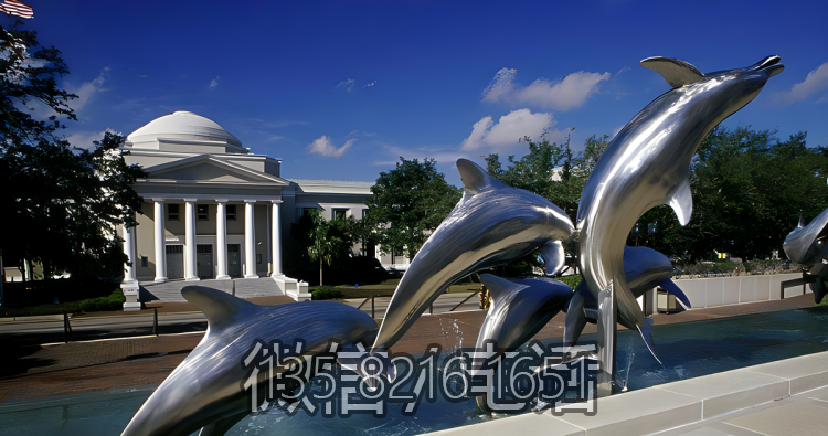 户外广场水景装饰摆件不锈钢镜面海豚雕塑