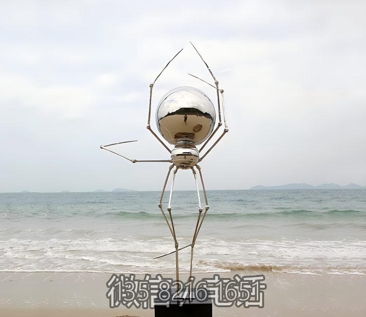 户外景观装饰品落地摆件不锈钢镜面抽象创意蜘蛛雕塑