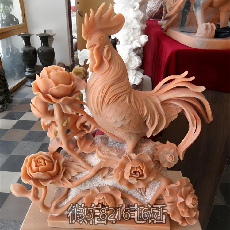 定制十二生肖动物浮雕创意家居摆件晚霞红景观大公鸡雕塑