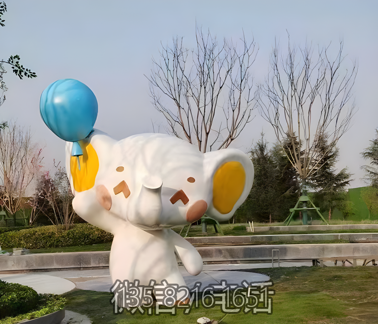 园林景观玻璃钢卡通动物景观摆件手拿气球的大象雕塑