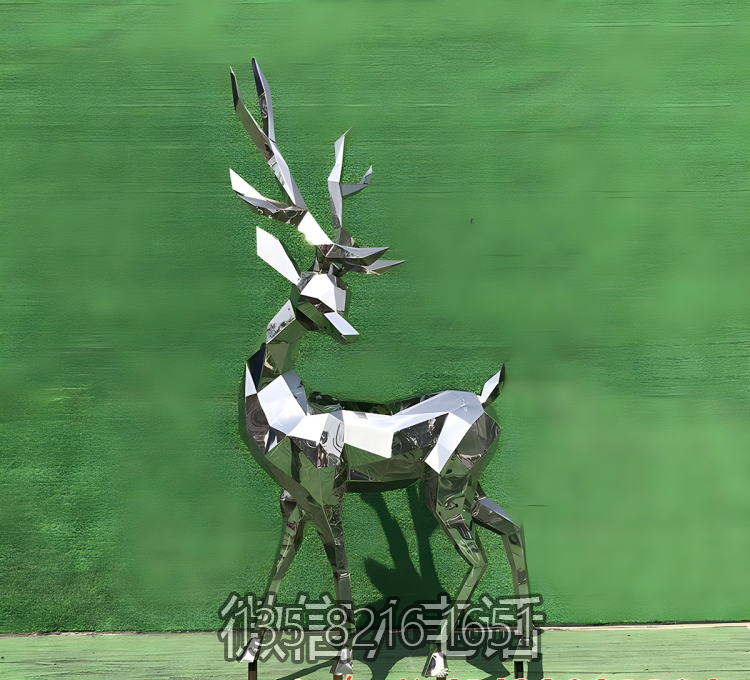 售楼部创意动物景观摆件不锈钢几何抽象块面小鹿雕塑