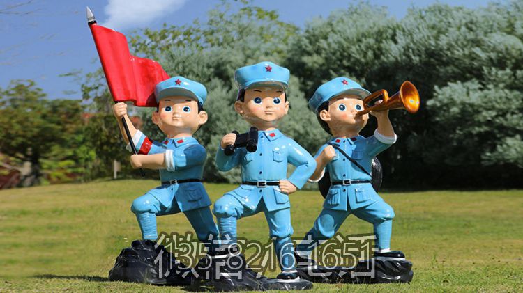玻璃钢卡通小八路军雕塑