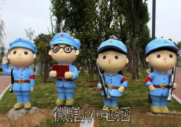 玻璃钢卡通小八路军雕塑