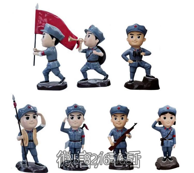 玻璃钢卡通造型八路军战士雕塑