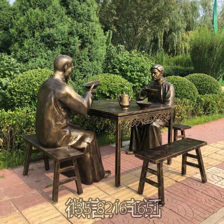 玻璃钢喝茶的情景人物雕塑