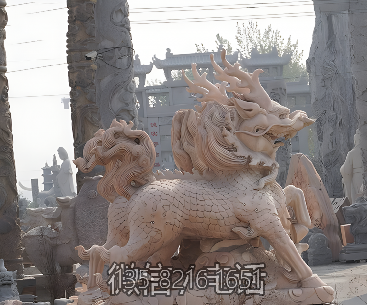 景区大型动物景观石雕麒麟雕塑