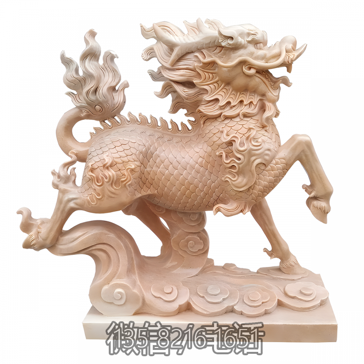 酒店景观园林户外晚霞红石雕动物神兽麒麟雕塑