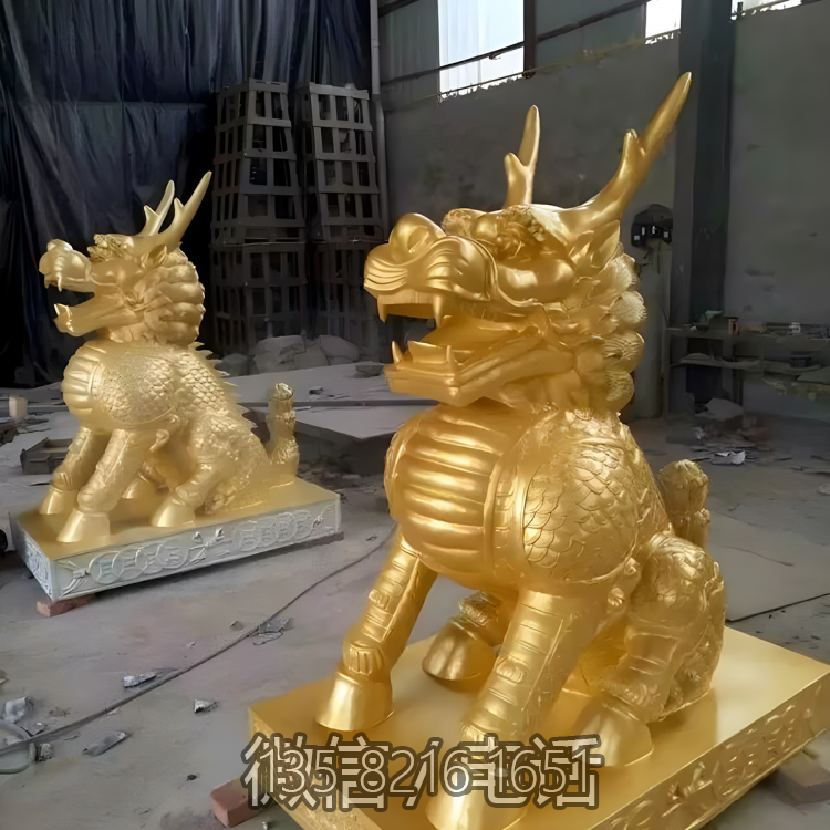 公司酒店铜雕一对神兽麒麟雕塑