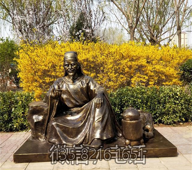玻璃钢仿铜历史名人茶圣陆羽雕塑