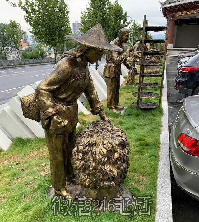 茶文化户外景观玻璃钢采茶的人物雕塑