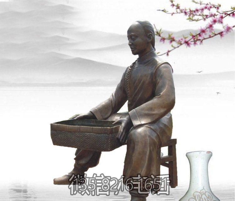 公园铜雕晒茶叶小品人物雕塑