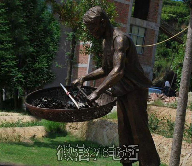晒茶叶的人物景观茶文化雕塑