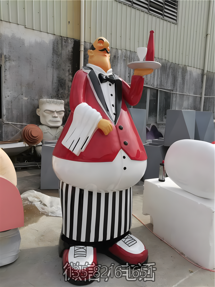 酒店装饰摆件玻璃钢卡通人物西餐厨师雕塑