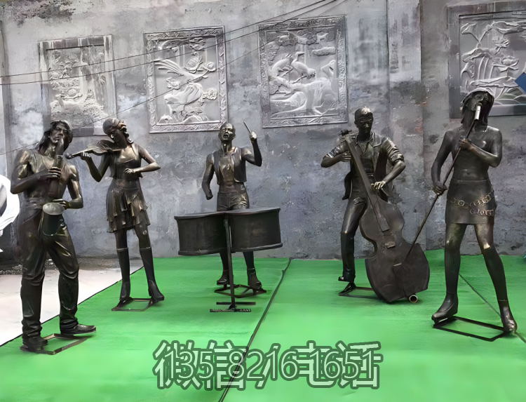 公园吹拉弹唱人物小品玻璃钢雕塑