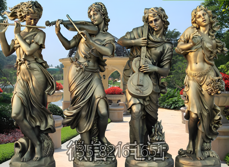吹拉弹唱组合西方美女音乐人物玻璃钢仿铜雕塑